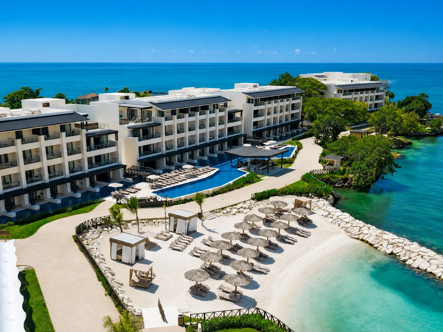 Beach cove and swim-up pools at Hideaway at Royalton Negril, Jamaica