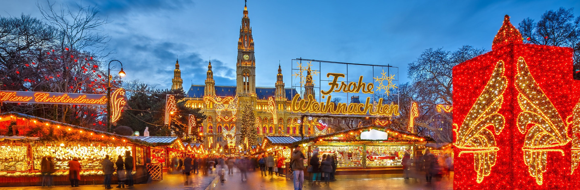 Christmas market at the Rathaus in Vienna, a stop on the hosted Danube river cruise